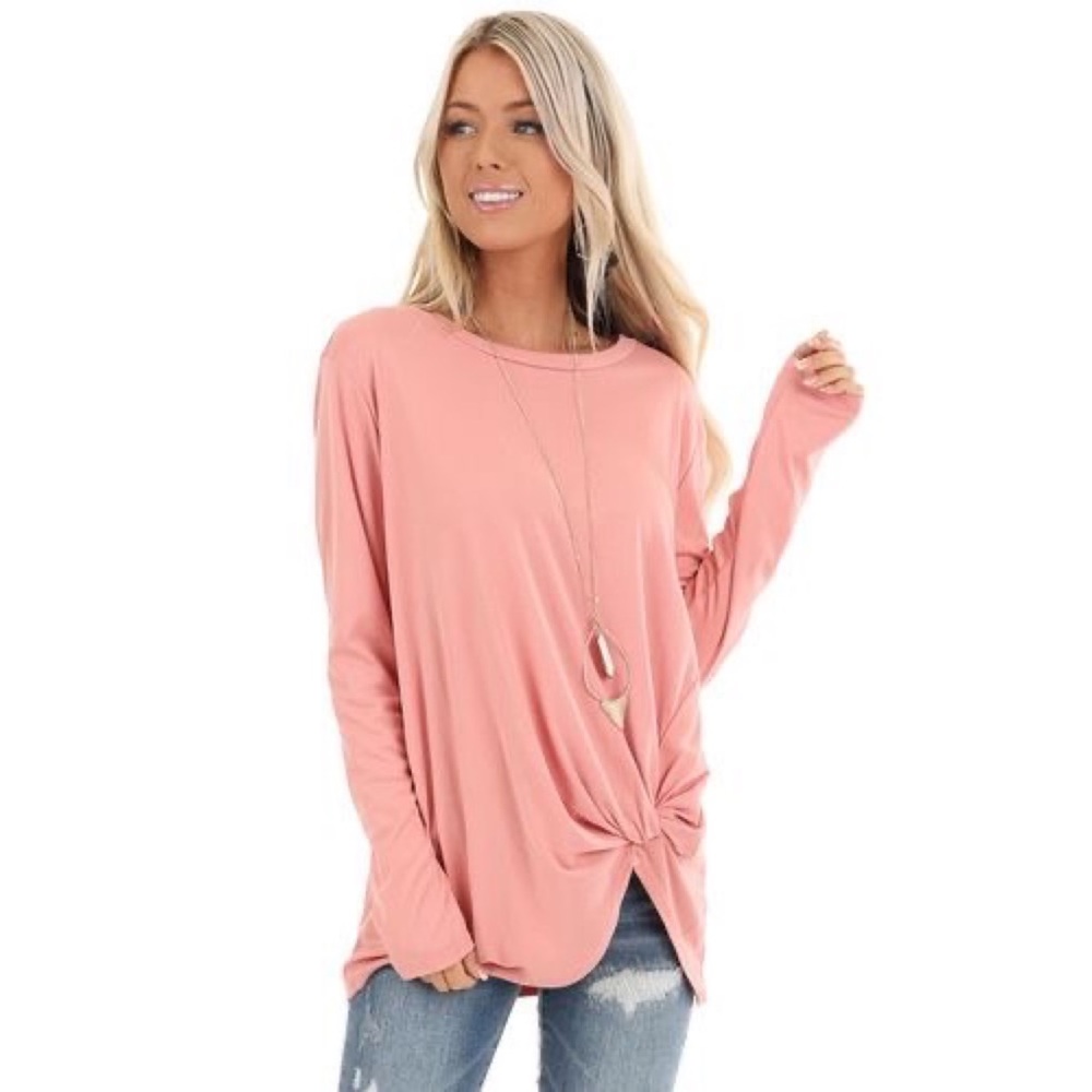 Hummingbird - Peach Long Sleeve Top with Front Knot Detail (M)